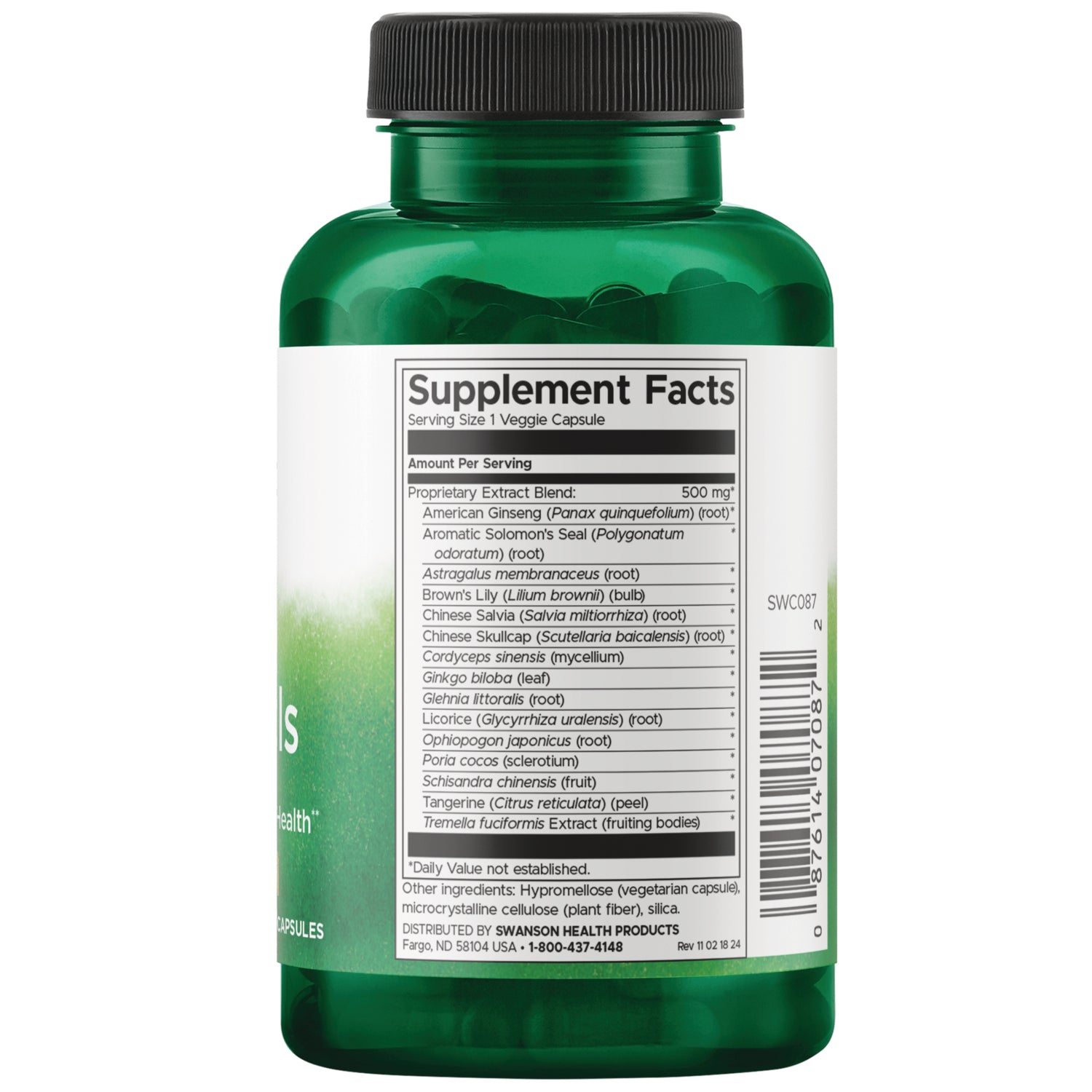 SWC087 | Back label with supplement facts and serving information