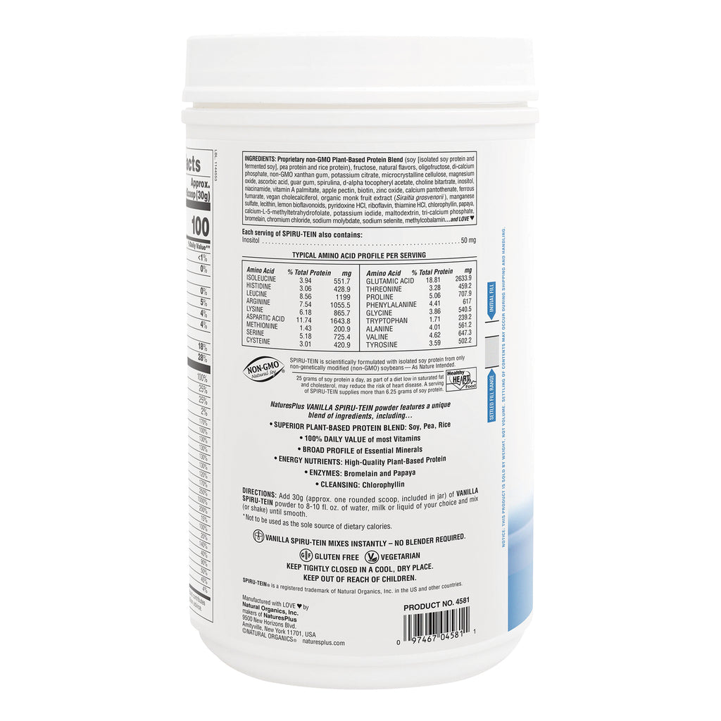 NTP090 | back label showing nutrition facts, ingredient list, amino acid profile and usage directions on white supplement tub - Thumbnail