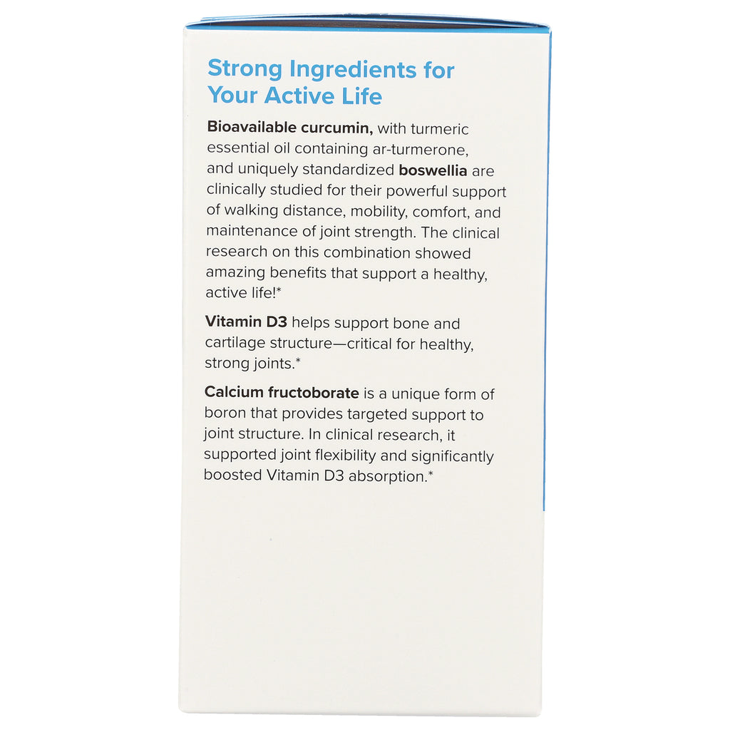 EUR027 | box back with headline Strong Ingredients for Your Active Life and text about curcumin, Vitamin D3, calcium fructoborate - Thumbnail