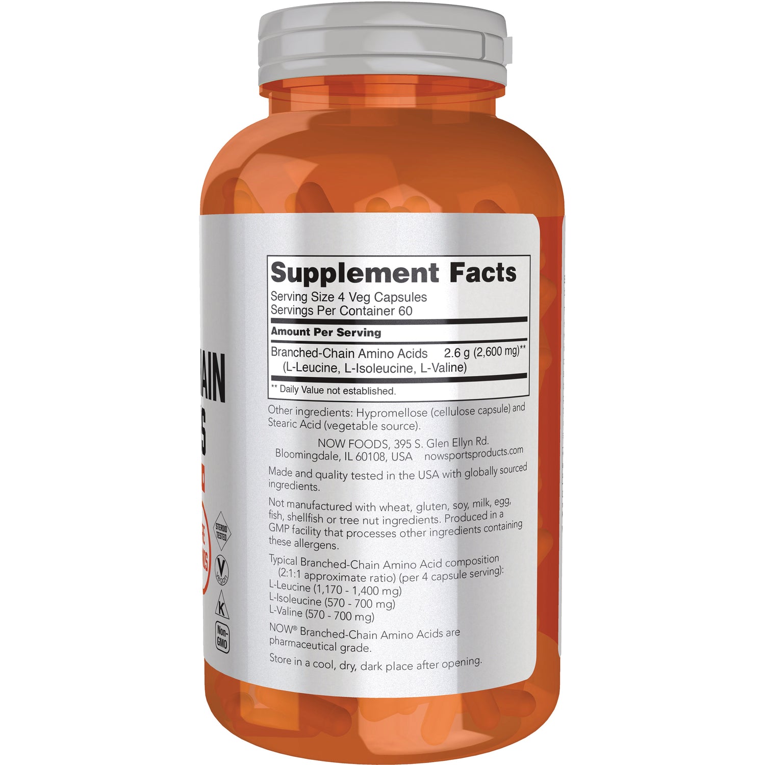NWF1038 | Supplement Facts panel and ingredient text on back of orange capsule bottle