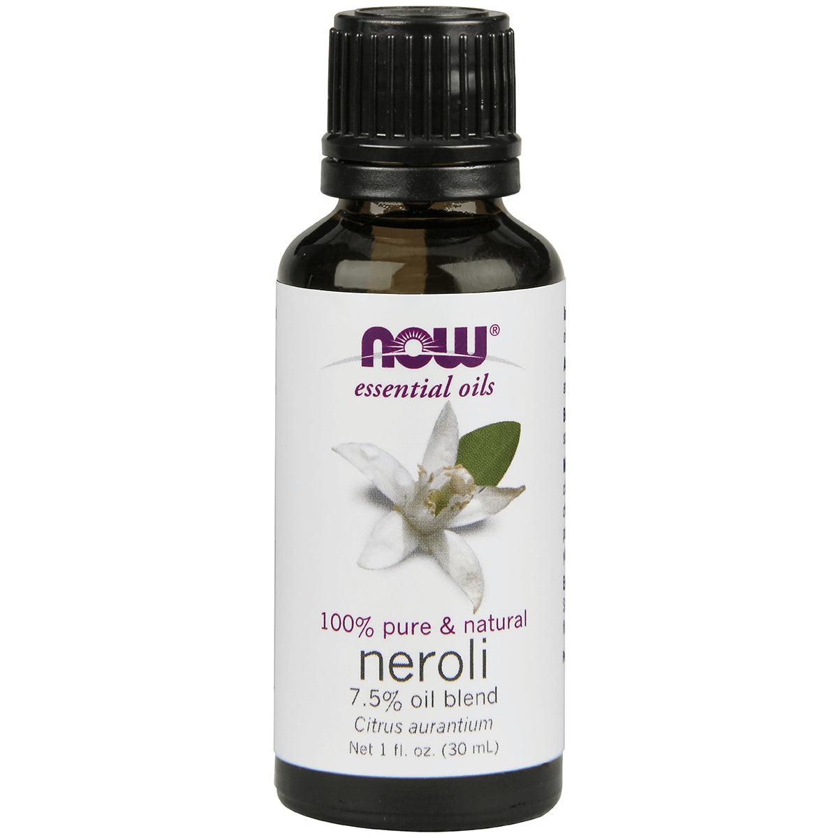 NWF259 | NOW essential oils neroli 1 fl oz amber glass bottle with white label and black cap