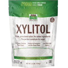 NWF112 | NOW Real Food Xylitol white granulated sugar substitute pouch 2.5 lbs front packaging