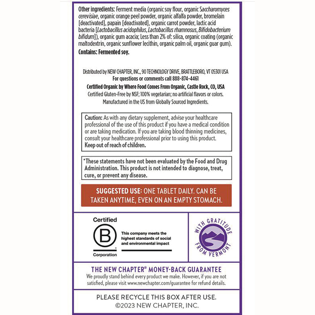 NWC138 | Back label showing ingredients, cautions, suggested use one tablet daily and certification logos - Thumbnail