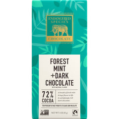 EES003 | Forest Mint + Dark Chocolate 72% cocoa bar in teal packaging with Endangered Species elephant logo
