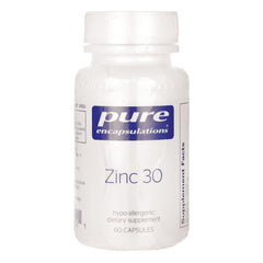 PRN076 | White supplement bottle labeled pure encapsulations Zinc 30 60 capsules front view