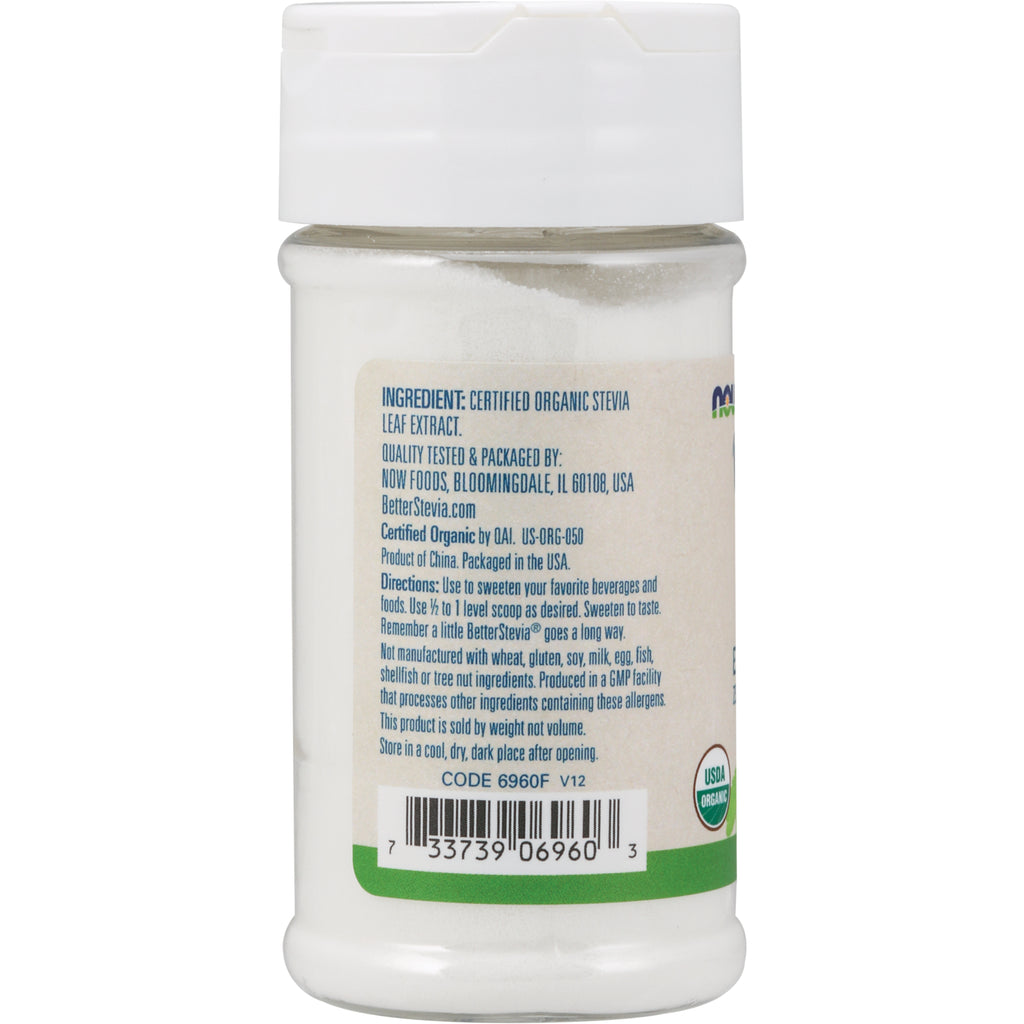 NWF097 | back label of white jar showing certified organic stevia ingredient list, directions and barcode - Thumbnail