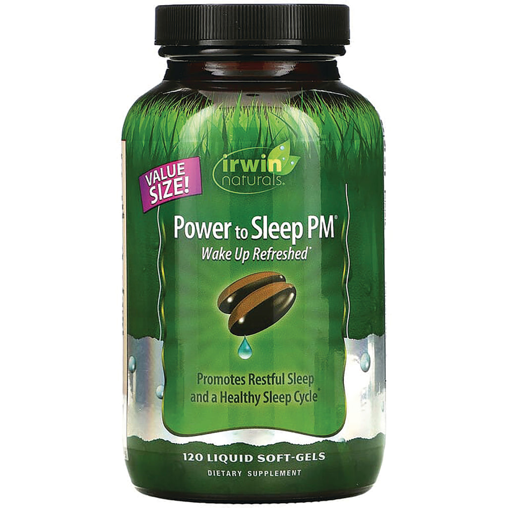 IR094 | Irwin Naturals Power to Sleep PM green bottle front label, 120 liquid soft-gels dietary supplement - Thumbnail