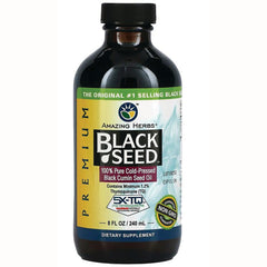 AZH005 | Bottle of Amazing Herbs BLACK SEED 100% pure cold-pressed black cumin seed oil 8 fl oz Non GMO