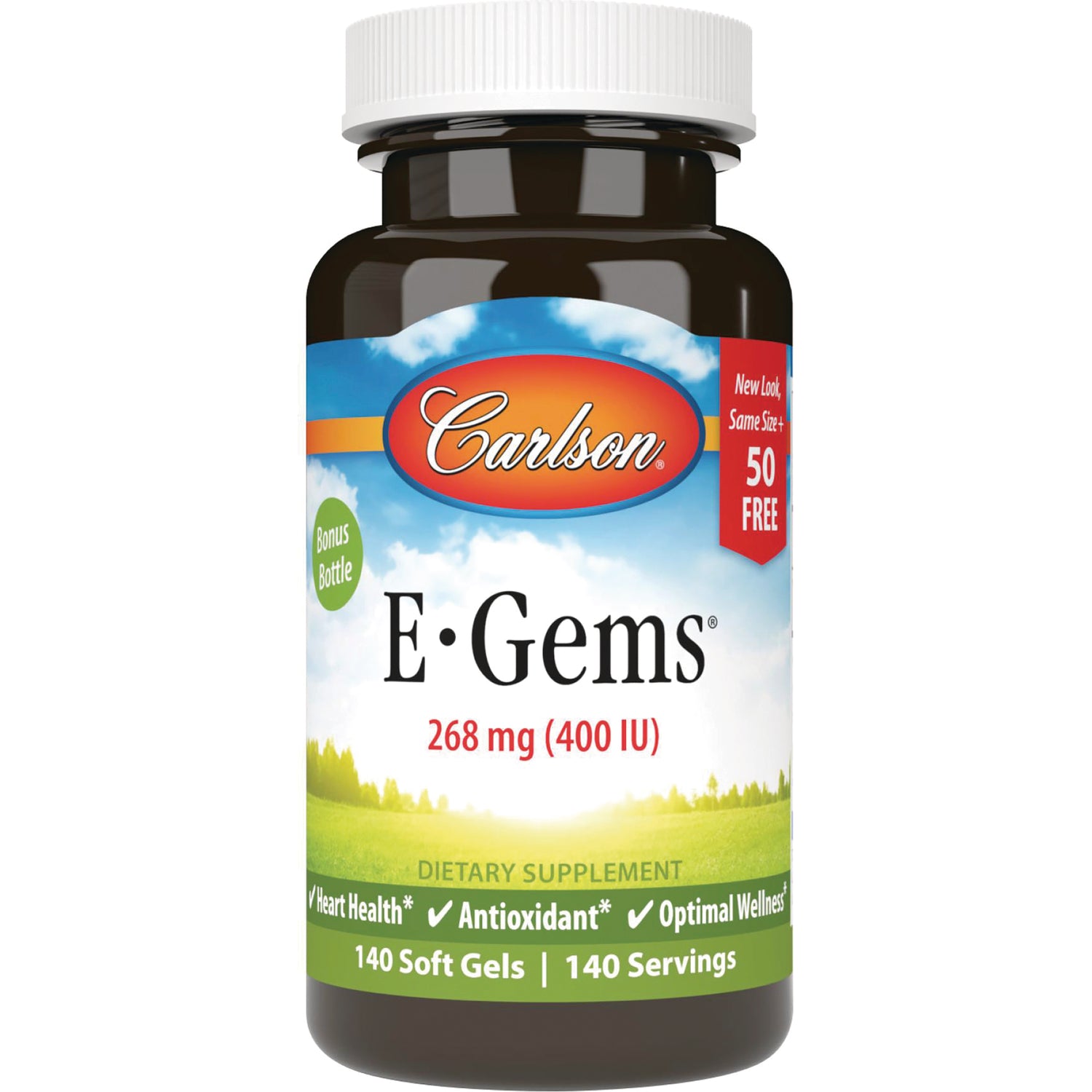 CSN001 | Carlson E-Gems 268 mg (400 IU) dietary supplement bottle, 140 soft gels