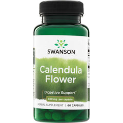 SW1160 | Swanson Calendula Flower herbal supplement bottle, 400 mg per capsule, Digestive Support, 60 capsules