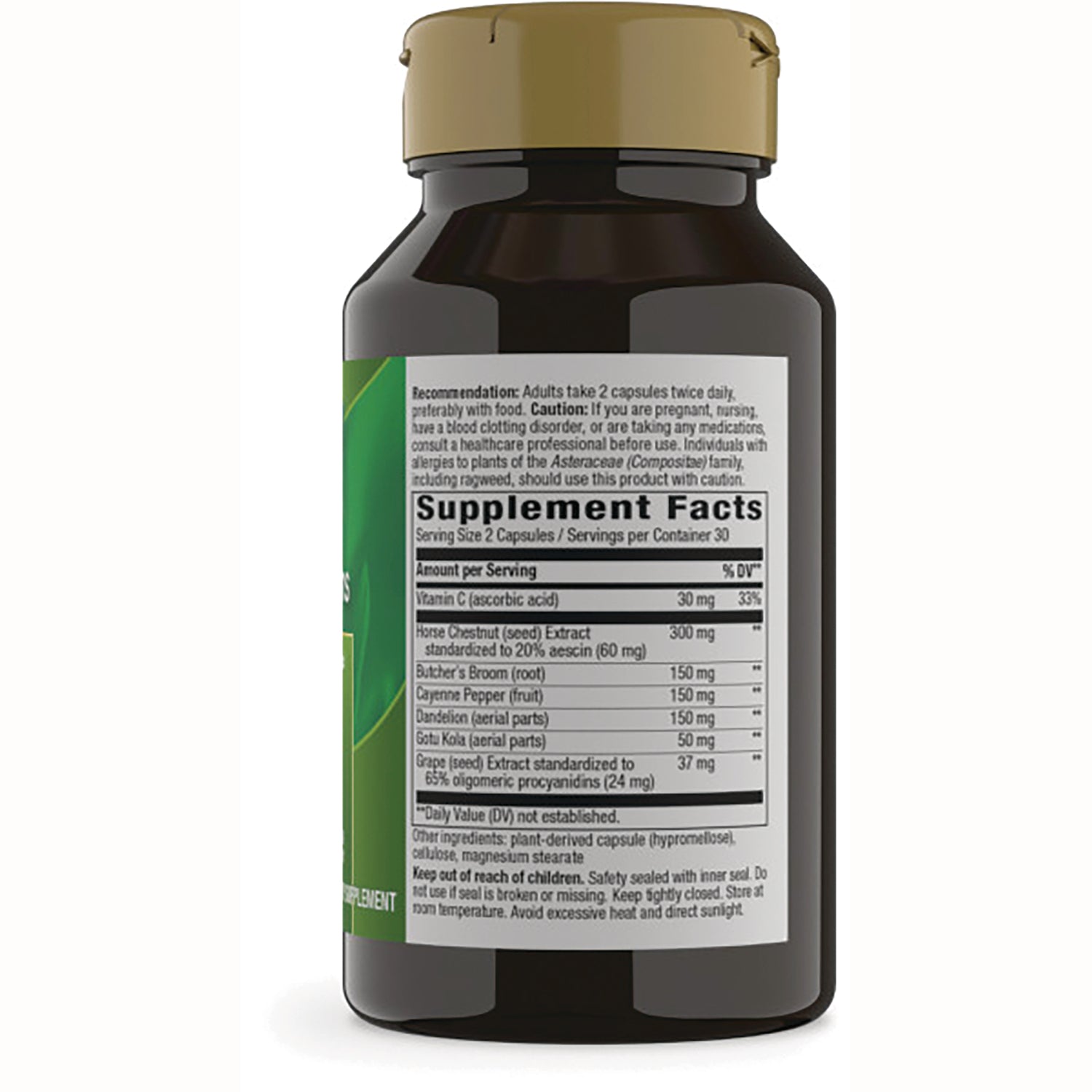 NW558 | back of brown supplement bottle showing Supplement Facts panel with ingredients and directions