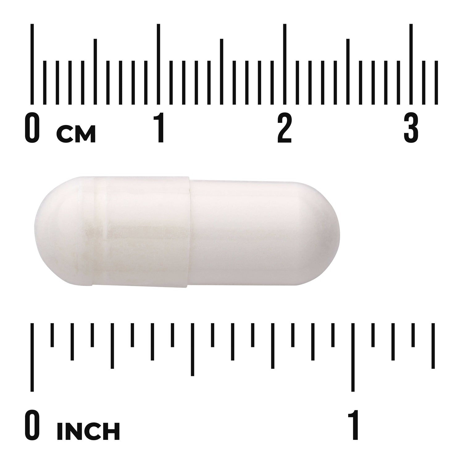 SWU292 | White capsule with cm and inch rulers for size reference