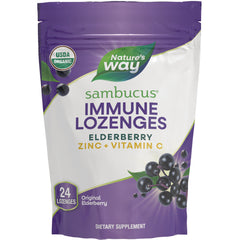 NW873 | Nature's Way Sambucus immune lozenges elderberry zinc + vitamin C pouch front showing 24 lozenges