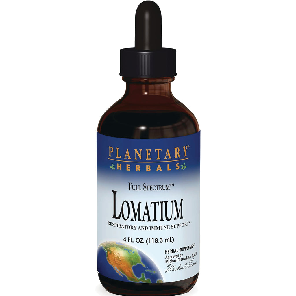 PF194 | Brown glass dropper bottle labeled Planetary Herbals Lomatium Full Spectrum respiratory and immune support 4 fl oz - Thumbnail