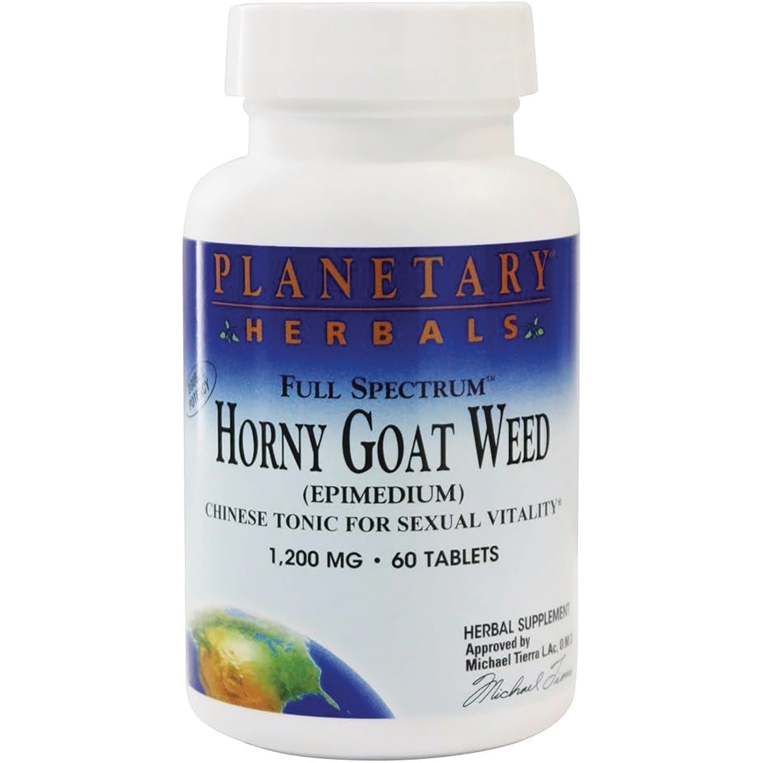 PF060 | Planetary Herbals Horny Goat Weed (Epimedium) 1,200 mg, 60 tablets white supplement bottle