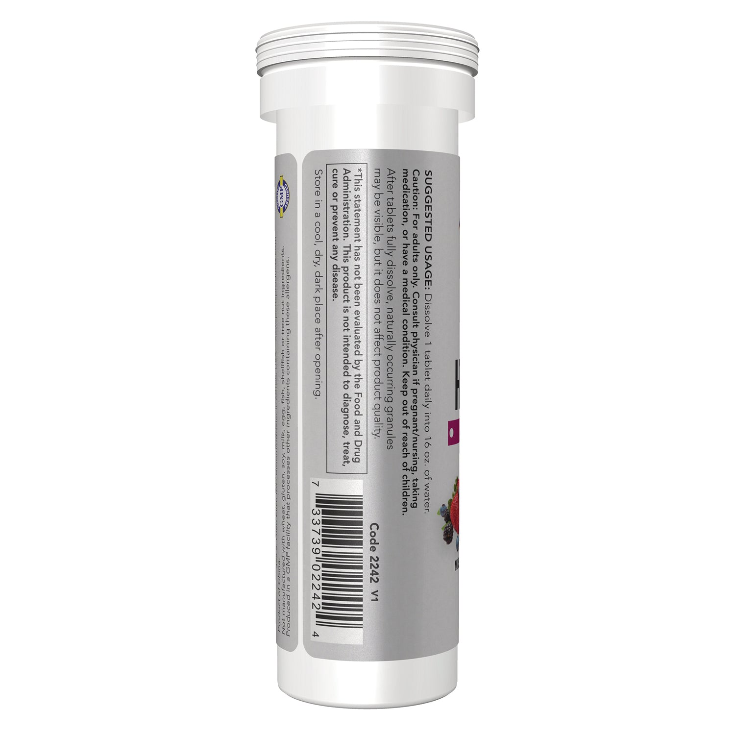 NWF1310 | back label showing suggested usage, caution, storage instructions and barcode