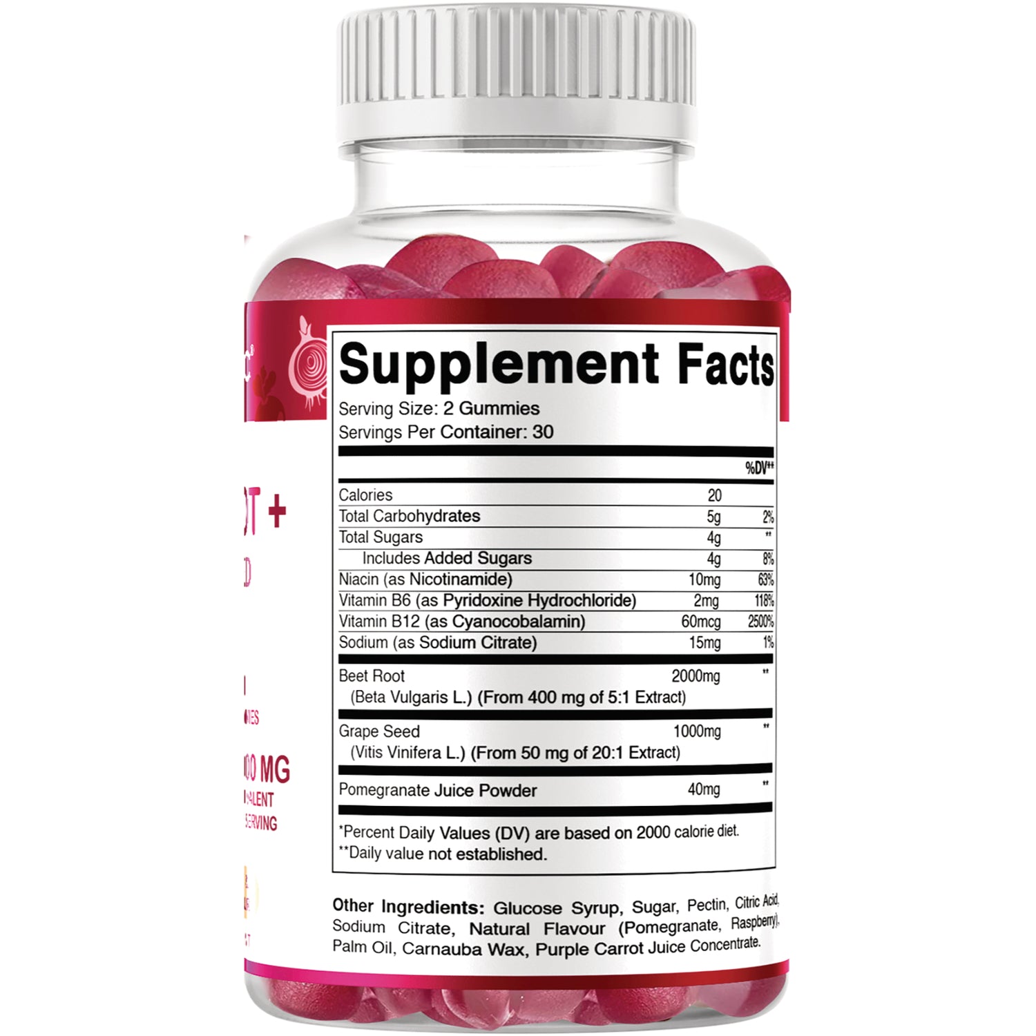 VAM011 | Supplement Facts panel: Serving Size 2 Gummies, 30 servings per container