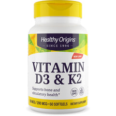 HRG183 | Healthy Origins bottle front label Vitamin D3 & K2 softgels, 60 softgels, 50 mcg/200 mcg