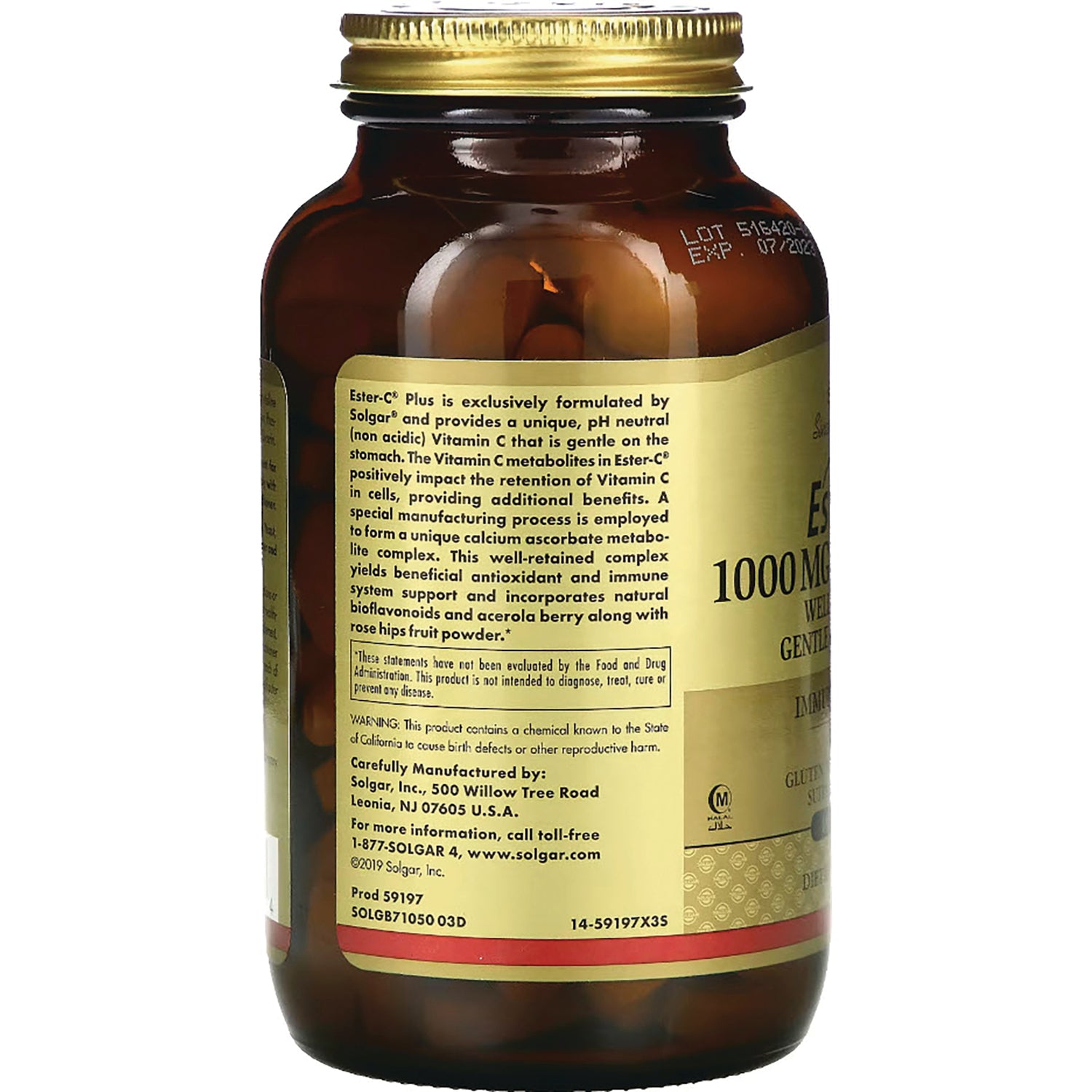 Amber supplement bottle showing product infographic label with text block and 1000 MG dosage