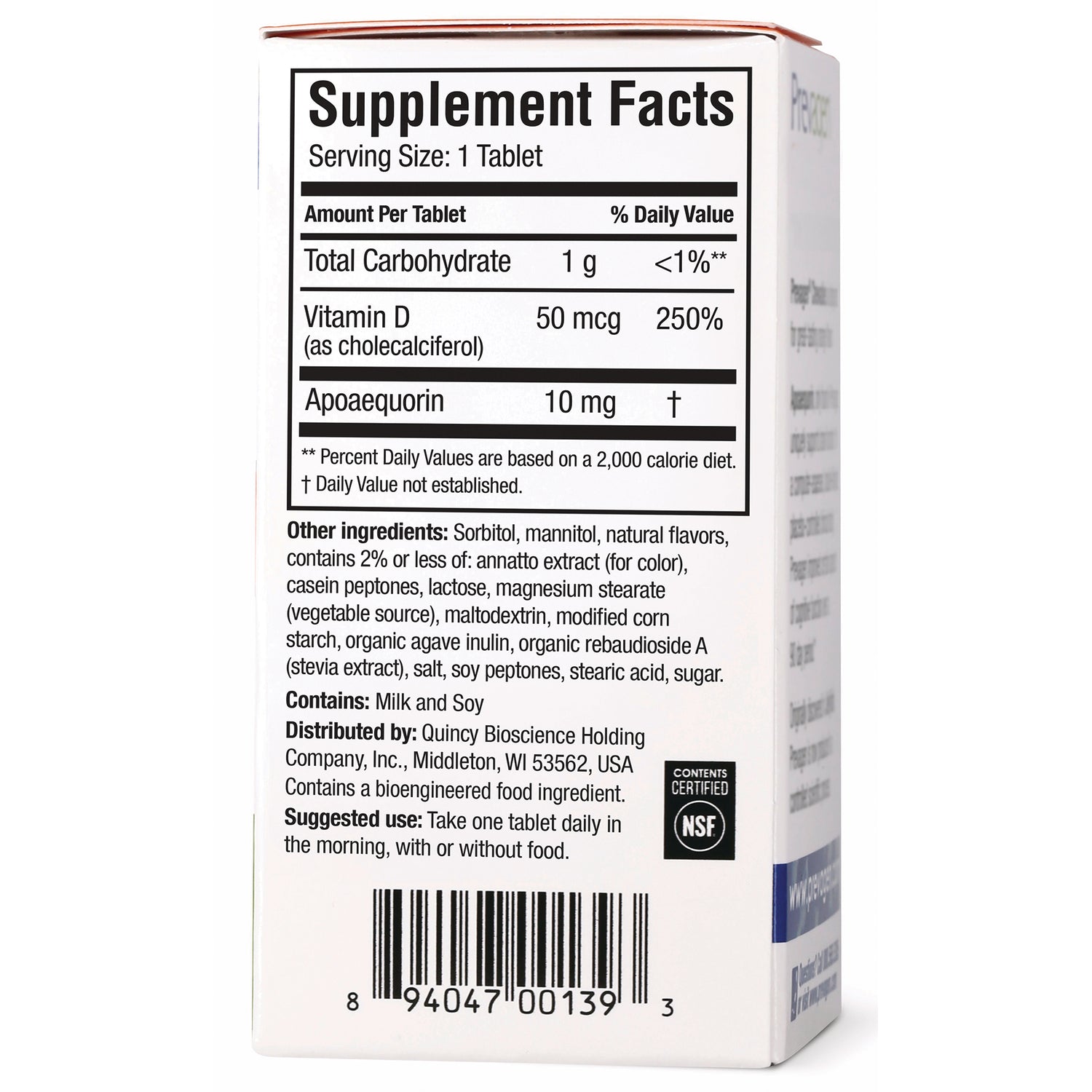 QB010 | Back of supplement box showing Supplement Facts panel, ingredients list and barcode