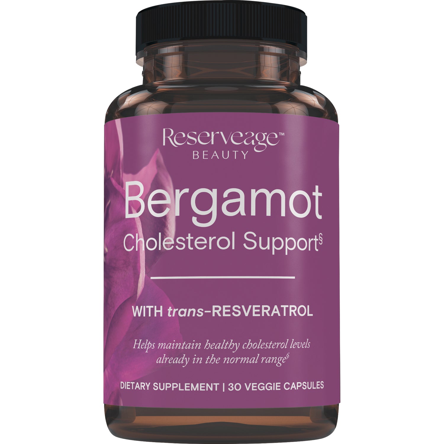 RSA023 | Bergamot Cholesterol Support dietary supplement bottle with purple label, 30 veggie capsules