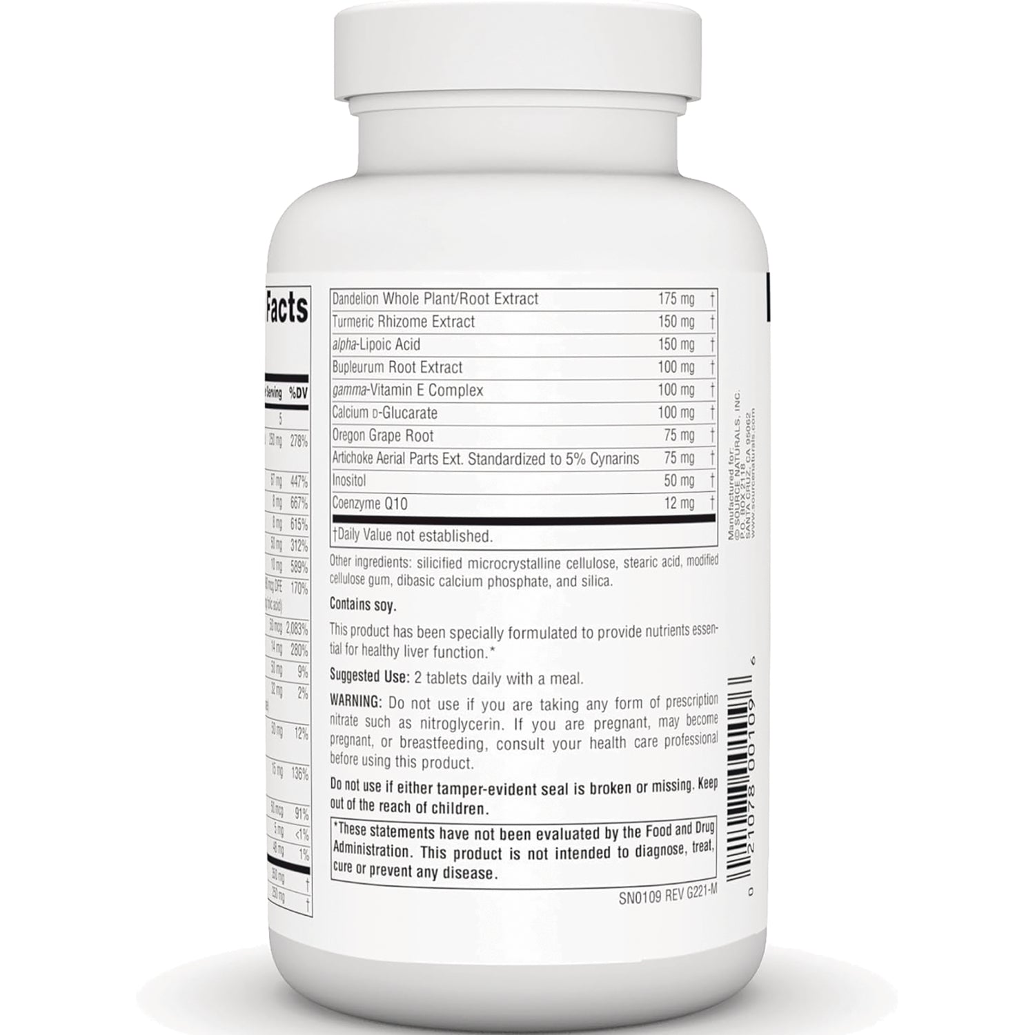 SN773 | Back label with Supplement Facts, ingredients, suggested use, warning, and barcode