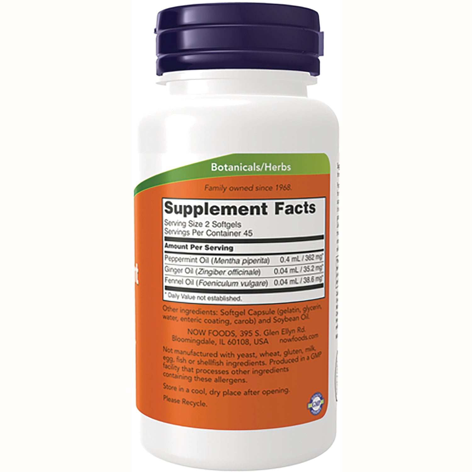 NWF564 | Back label of white supplement bottle showing Supplement Facts, serving size and ingredient text