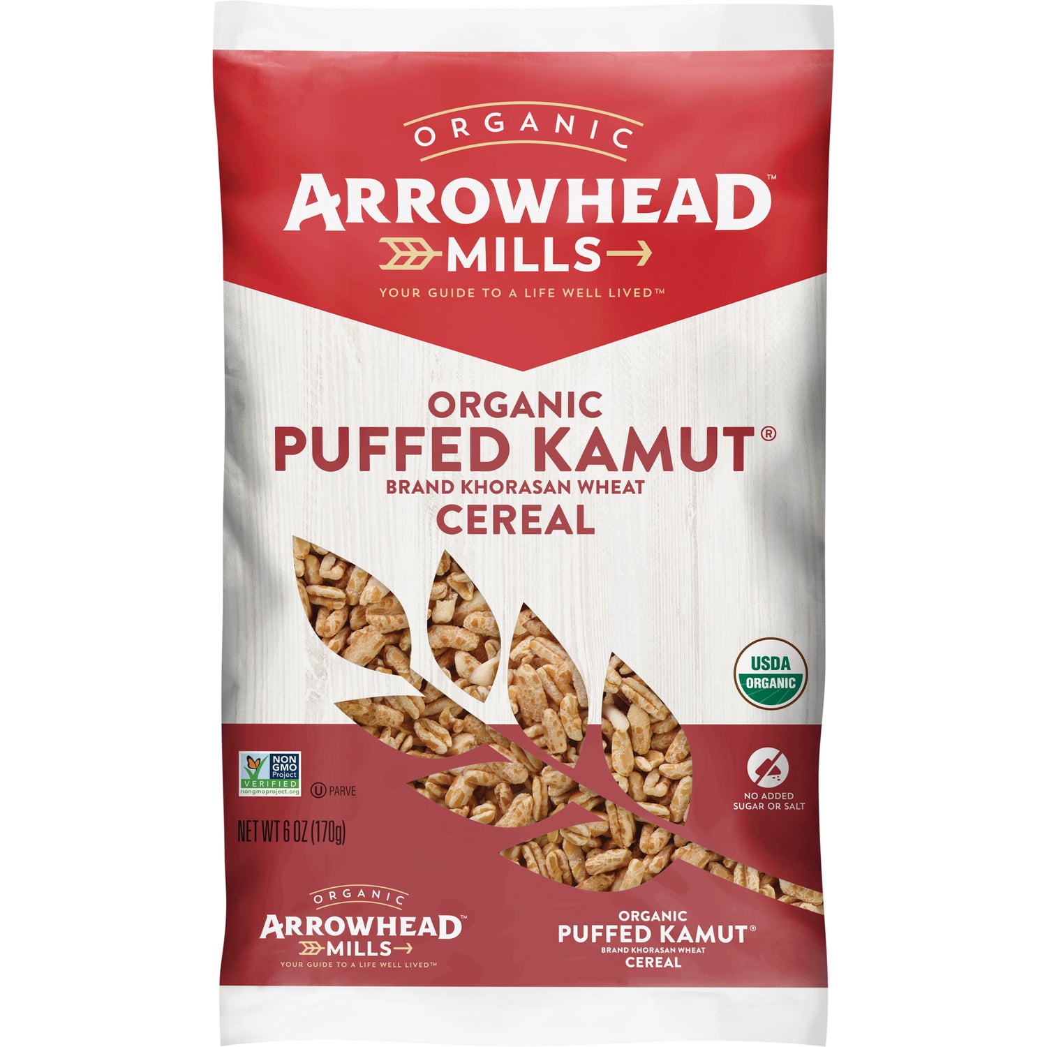 AHM013 | Arrowhead Mills Organic Puffed Kamut cereal bag, USDA Organic, no added sugar or salt, 6 oz