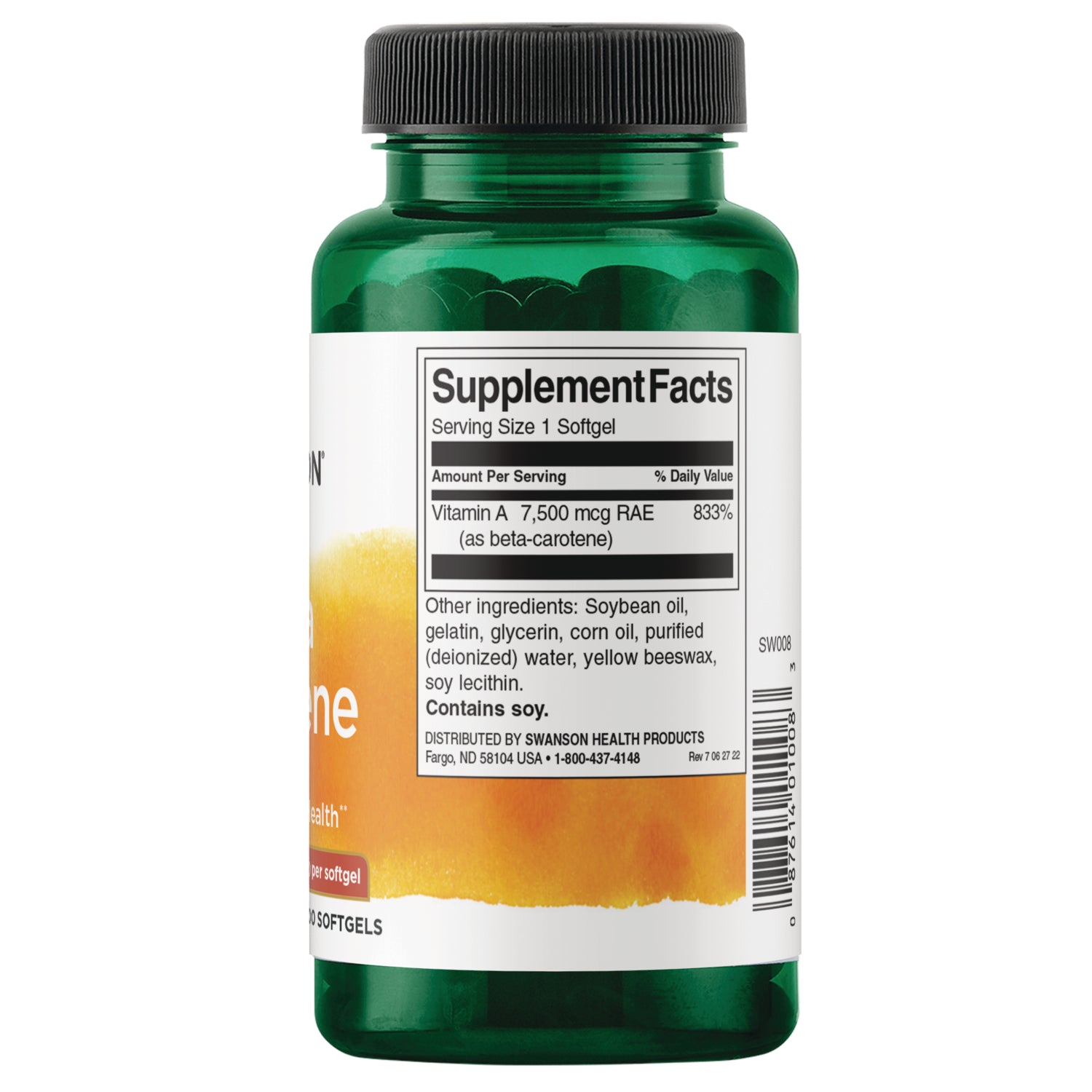 SW008 | Back label with supplement facts and serving information
