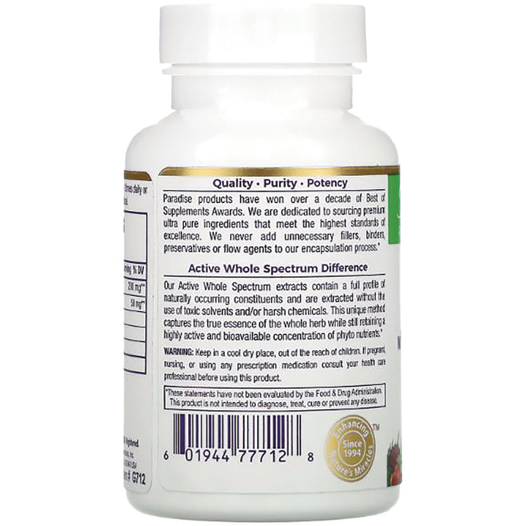 PRH017 | back of white supplement bottle showing ingredient and warning text and barcode - Thumbnail