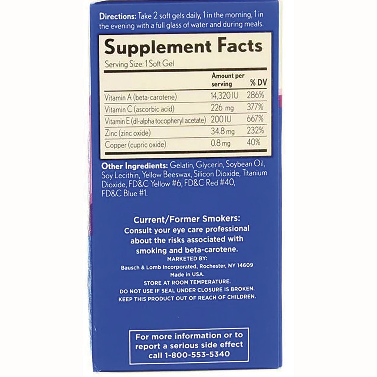 BNL020 | Back of supplement box showing Supplement Facts panel, other ingredients, and smoker warning