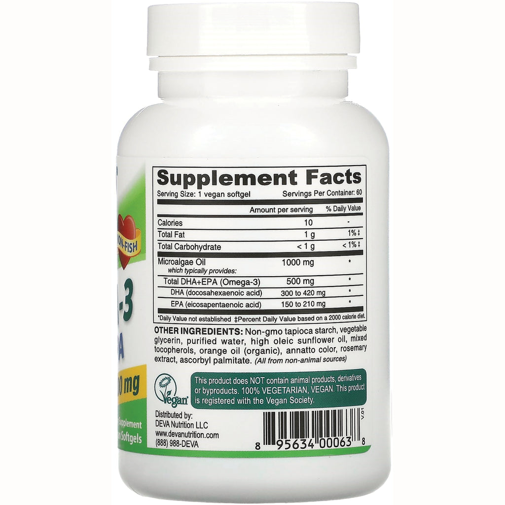 DEV041 | Back of white supplement bottle showing Supplement Facts panel, ingredients list, and barcode - Thumbnail