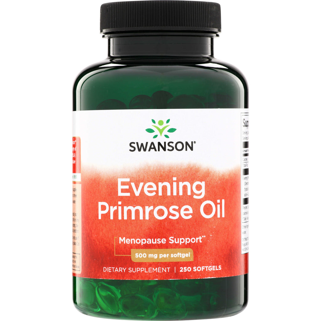 SWE009 | Swanson Evening Primrose Oil, Menopause Support, 500 mg per softgel, 250 softgels bottle front - Thumbnail