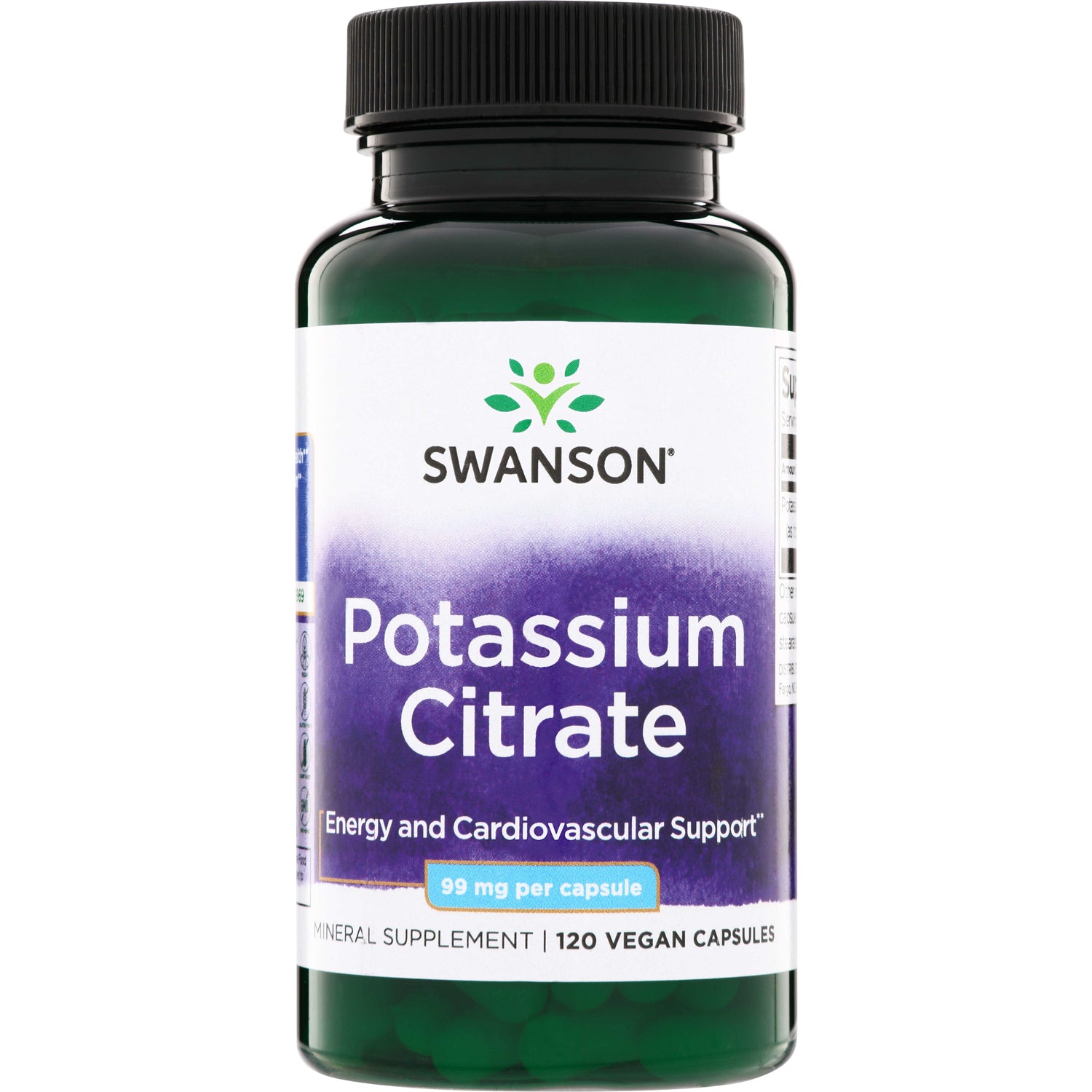 SWU395 | Swanson Potassium Citrate supplement bottle, 99 mg per capsule, 120 vegan capsules
