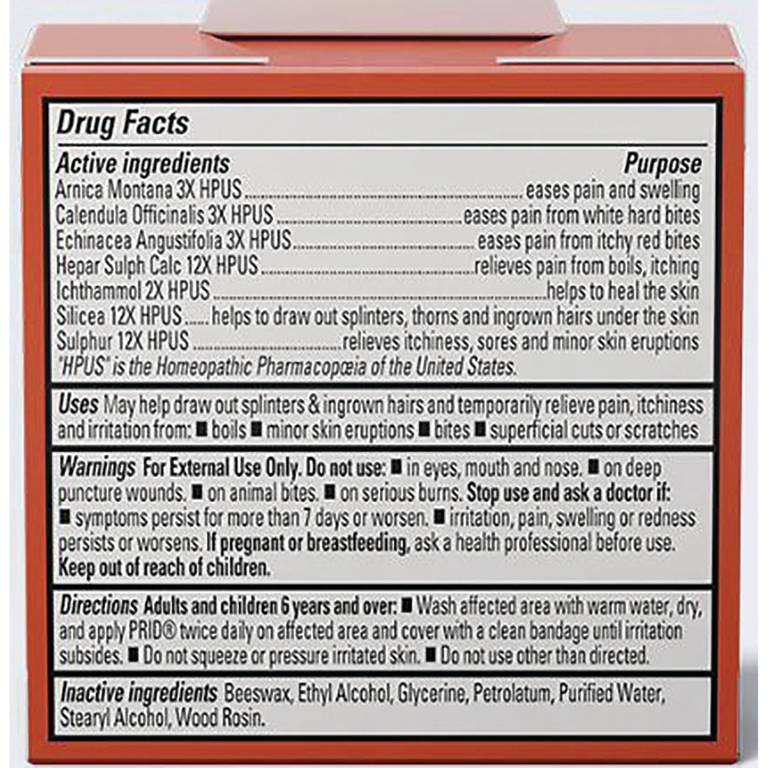 HY258 | back panel showing Drug Facts with active and inactive ingredients, warnings and directions