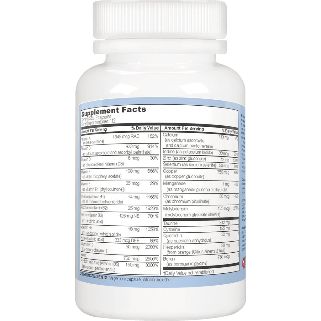 LEN006 | back of white supplement bottle showing Supplement Facts label listing vitamins and minerals - Thumbnail