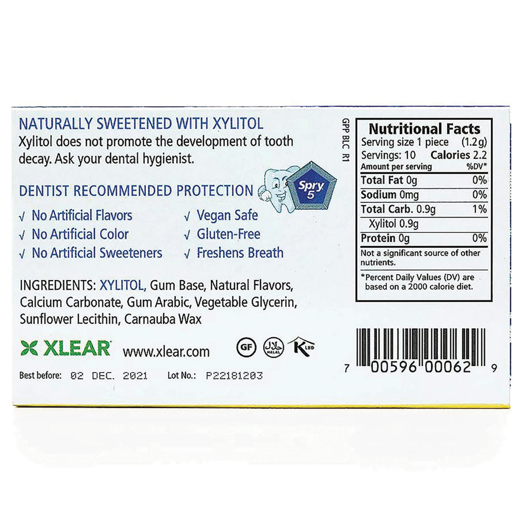 XL017 | Back panel with nutrition facts and ingredients; Naturally Sweetened with Xylitol, Dentist Recommended Protection - Thumbnail