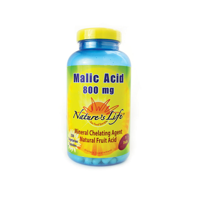 NSL023 | Nature's Life Malic Acid 800 mg dietary supplement bottle, 250 vegetarian capsules