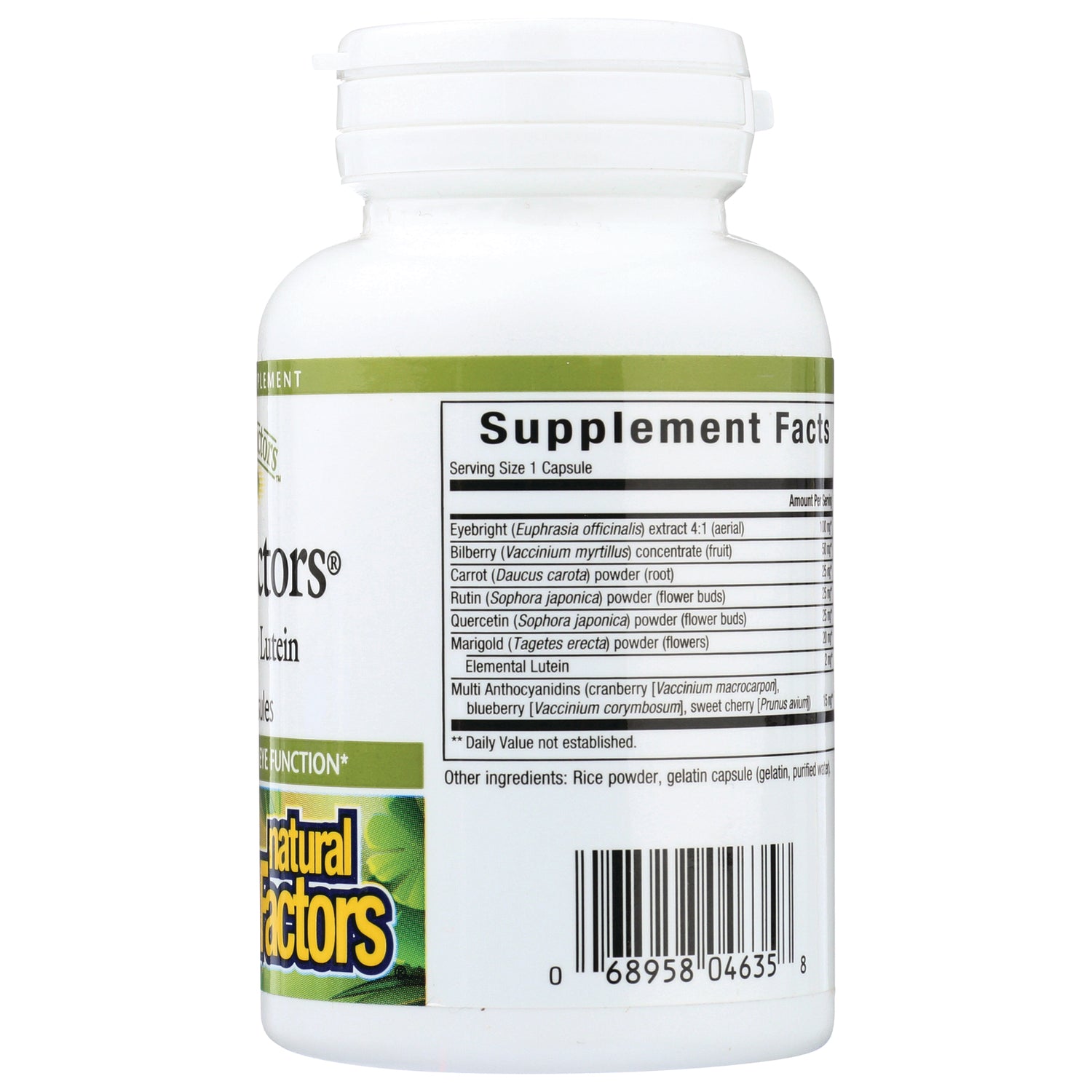 NFC131 | back of white supplement bottle showing Supplement Facts panel and barcode