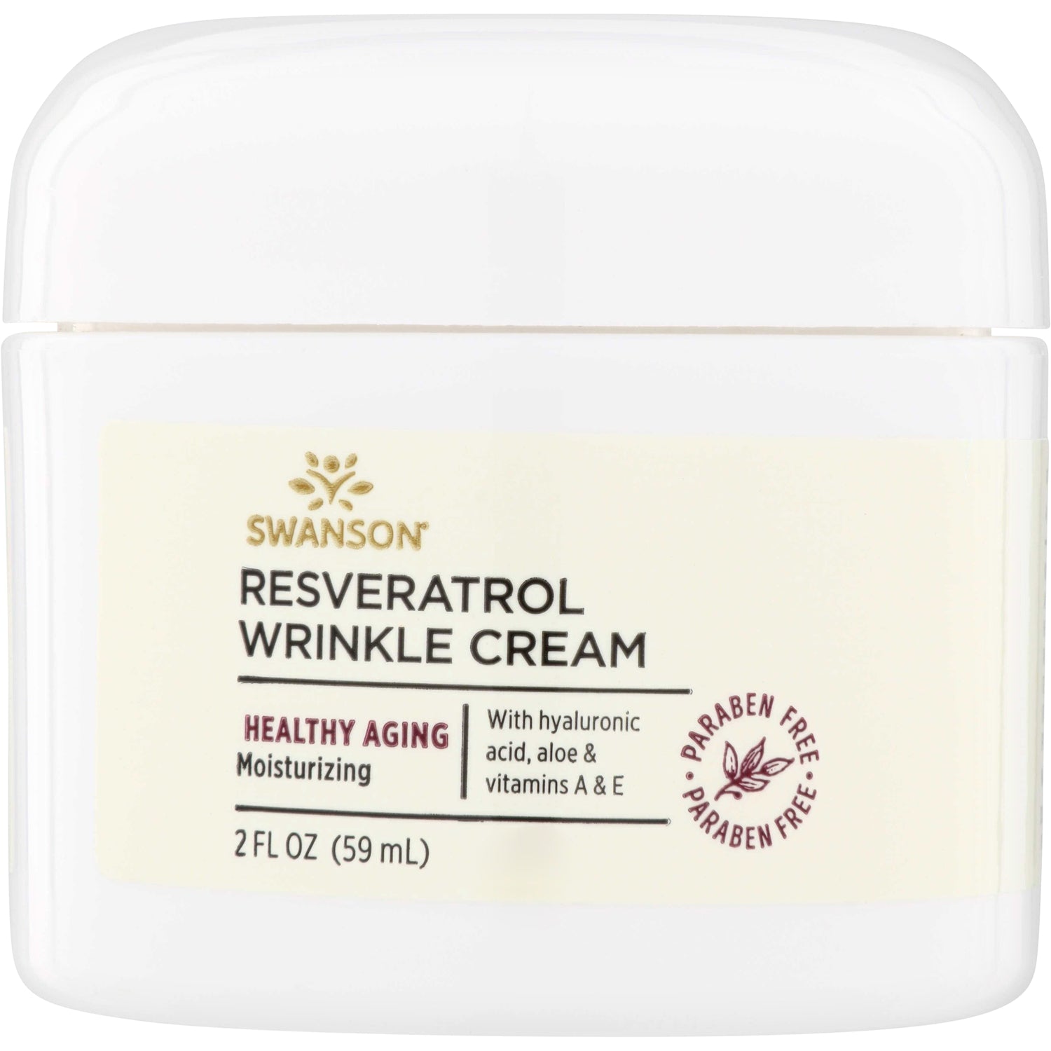 SW1453 | Swanson Resveratrol Wrinkle Cream, 2 fl oz; Healthy Aging moisturizing with hyaluronic acid, aloe, vitamins A & E