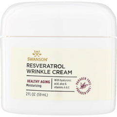 SW1453 | Swanson Resveratrol Wrinkle Cream, 2 fl oz; Healthy Aging moisturizing with hyaluronic acid, aloe, vitamins A & E