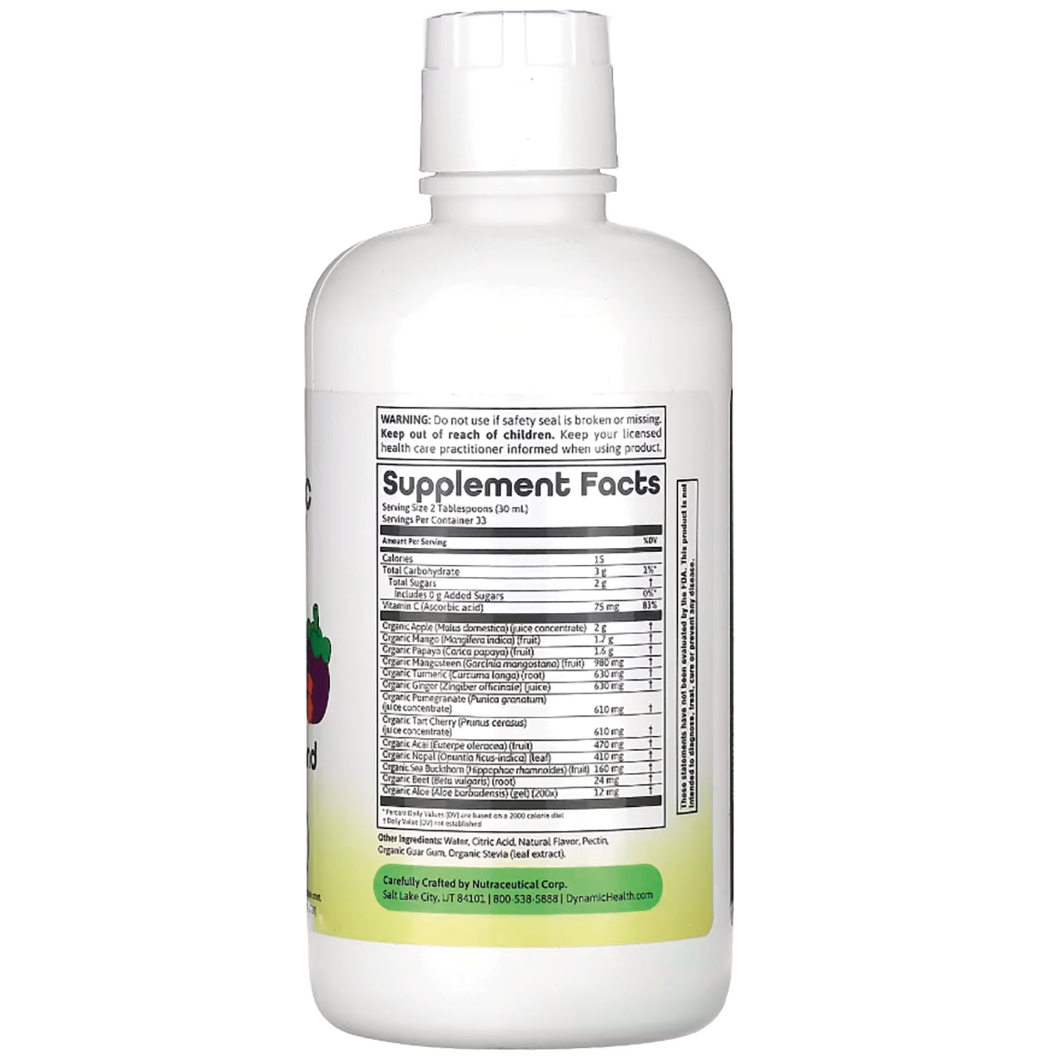 DYH046 | Back label showing Supplement Facts and ingredient panel on white plastic bottle