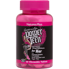 NTP196 | Natures Plus Power Teen for Her chewable multivitamin bottle with pink label, 60 tablets