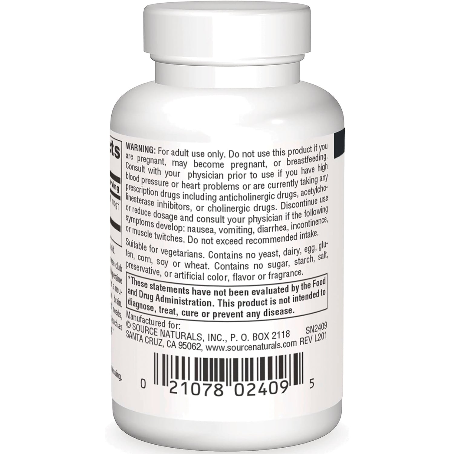 SN719 | Back label with warnings, ingredients details, and barcode