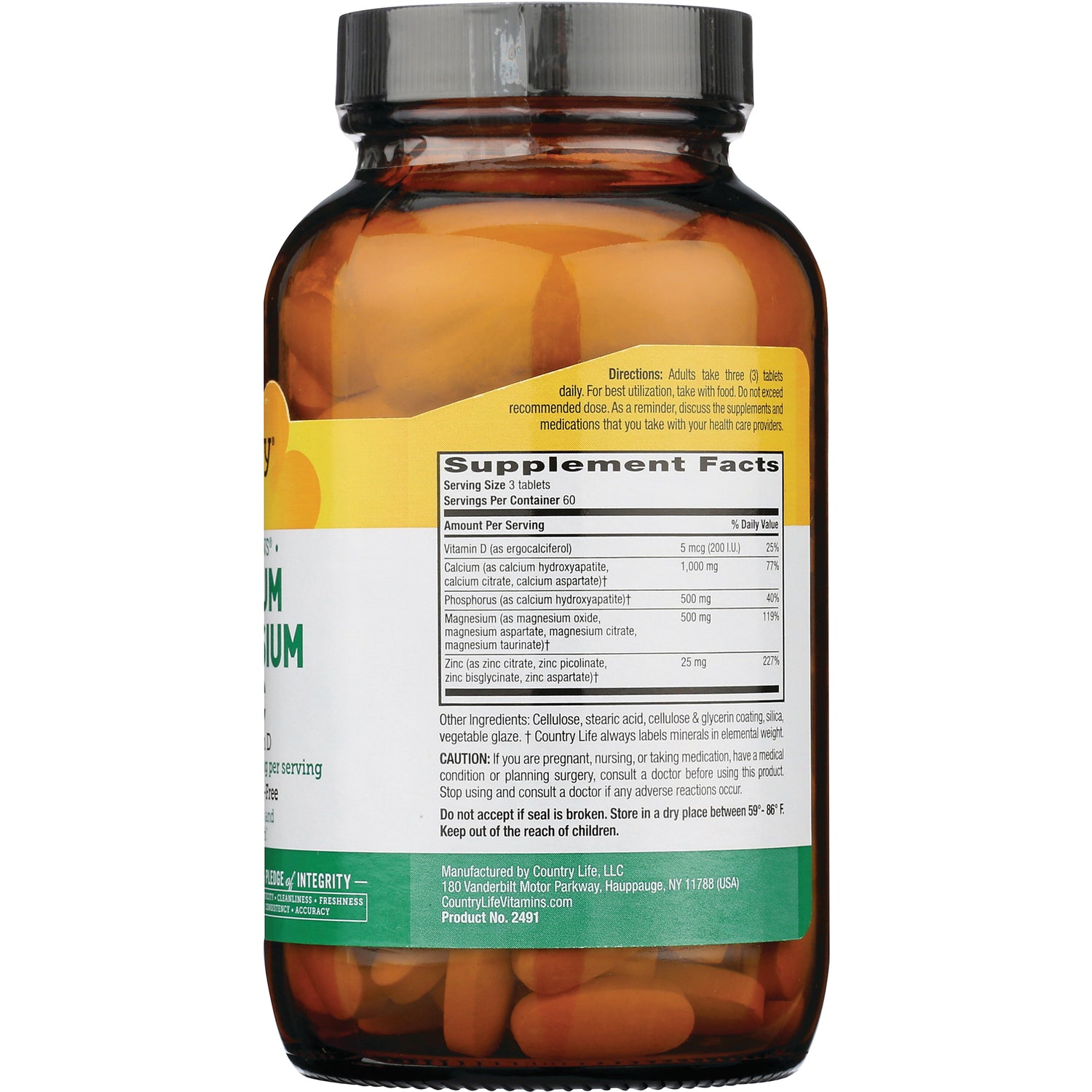 CRL020 | back label of amber supplement bottle showing Supplement Facts, directions, and ingredients