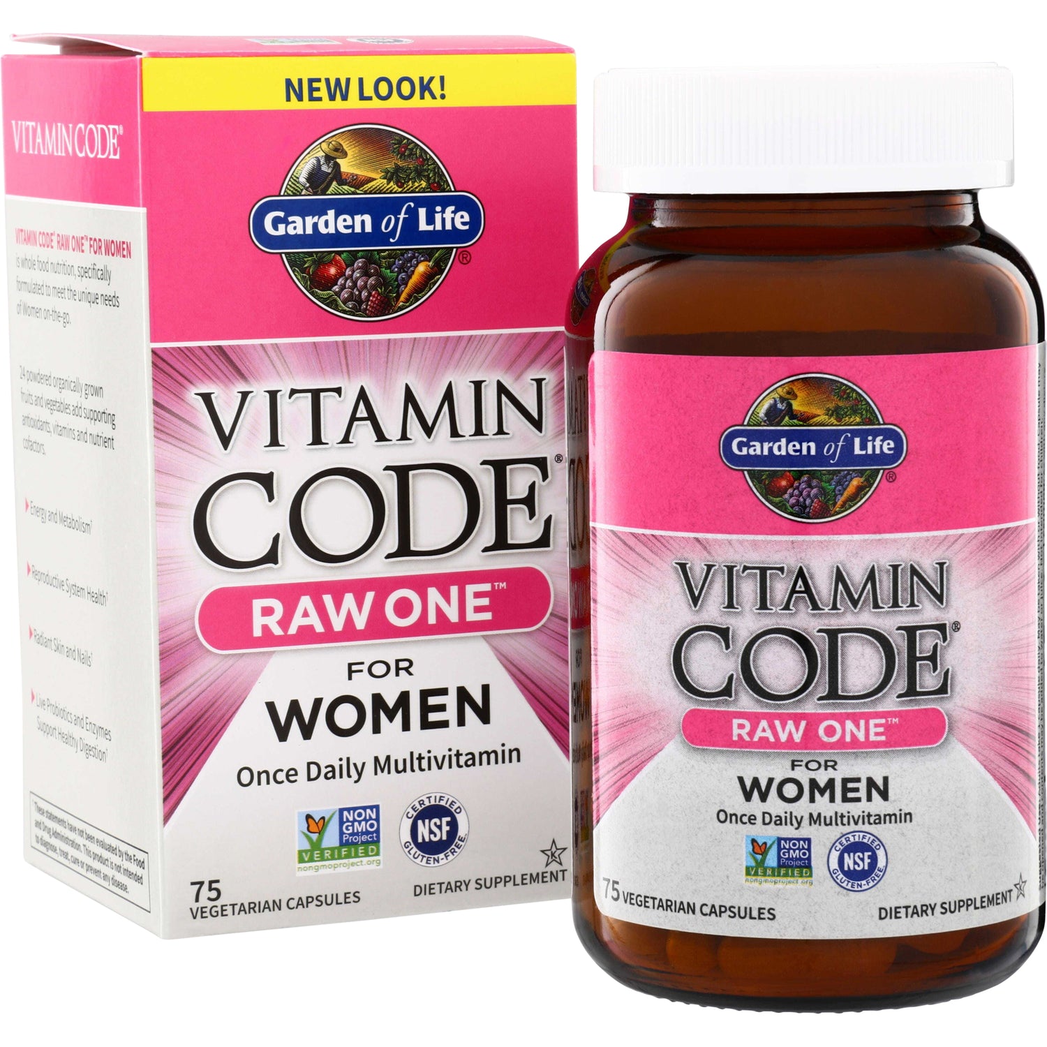 GLF052 | Garden of Life Vitamin Code Raw One for Women once daily multivitamin, 75 vegetarian capsules, New Look!