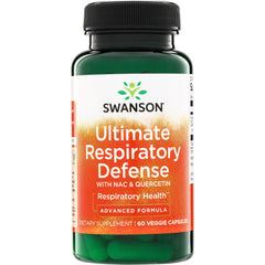 SW1852 | Swanson Ultimate Respiratory Defense supplement bottle, NAC & Quercetin, 60 veggie capsules