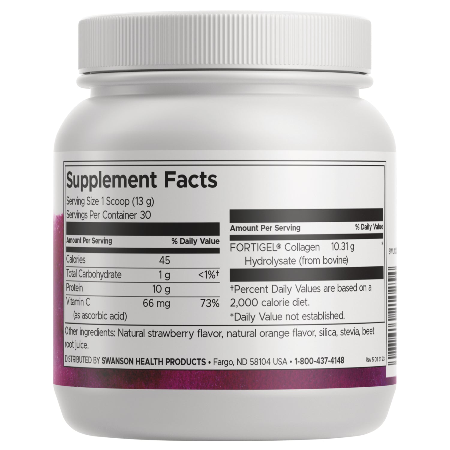 SWU1025 | Back of label with supplements facts and serving information