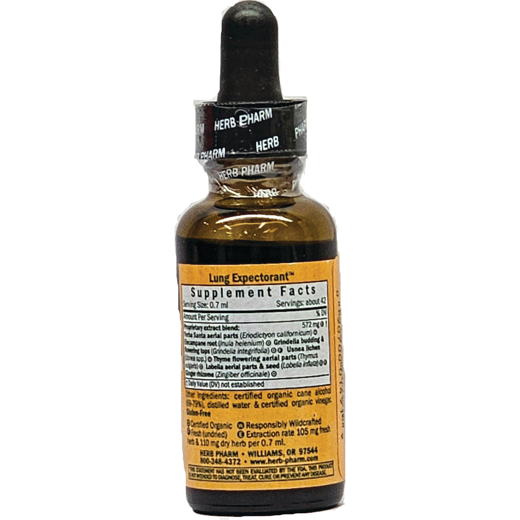 HPH155 | back of amber dropper bottle showing Supplement Facts label for Lung Expectorant - Thumbnail