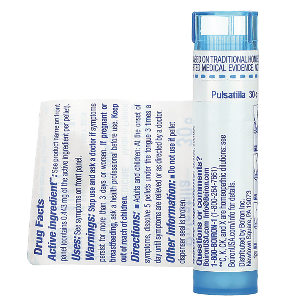 BRN067 | back label of small blue homeopathic pellet tube showing drug facts, warnings and directions - Thumbnail
